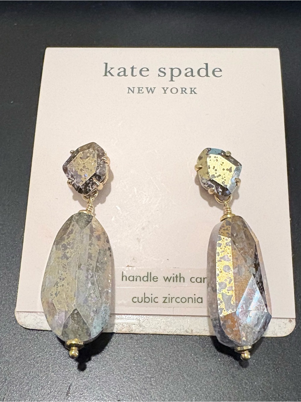 kate spade New York Iridescent Drop PyriteEarrings - Metallic Gray Gold NWT